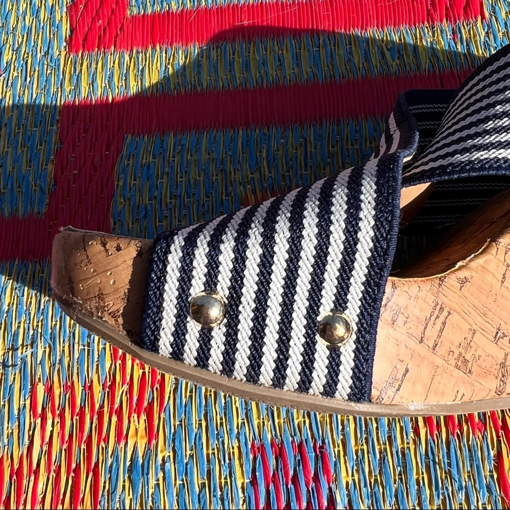 Montego Bay Club cork wedges ~Navy/white stripe elastic top size 7.5/8 - Picture 6 of 7